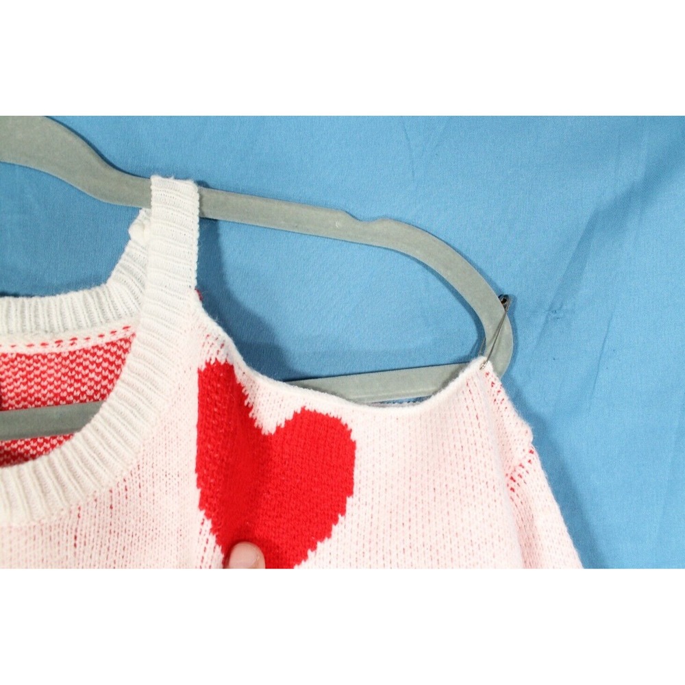 NWT BIBI Mid-Weight WHITE w/RED HEARTS Valentine COLD-SHOULDER Knit Sweater L - Picture 4 of 6